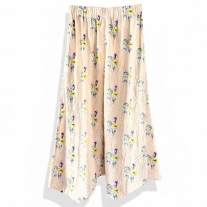 Ganni Floral Crinkled Satin Midi Skirt Pastel Yellow Size 36